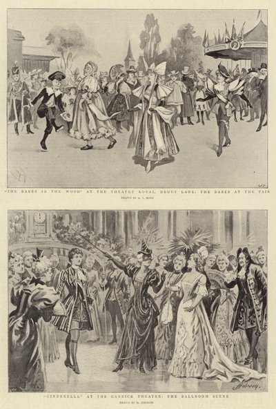 The Babes in the Wood at the Theatre Royal, Drury Lane, the Babes at the Fair, Cinderella at the Garrick Theatre, the Ballroom Scene by Alexander Stuart Boyd